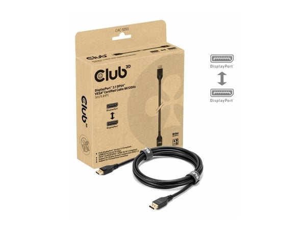 Club 3D - DisplayPort-kabel - DisplayPort (hann) til DisplayPort (hann) - DisplayPort 2.1 - 3 m - 8 K 120 Hz (7680 x 4320) støtte, VESA DP54 Certif...