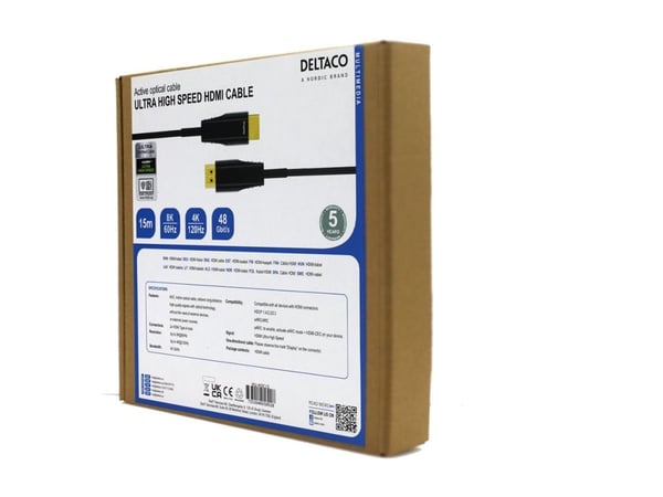 ULTRA høyhastighets DELTACO HDMI-kabel, 48Gbps, 15m, svart, AOC / HU-AOC15