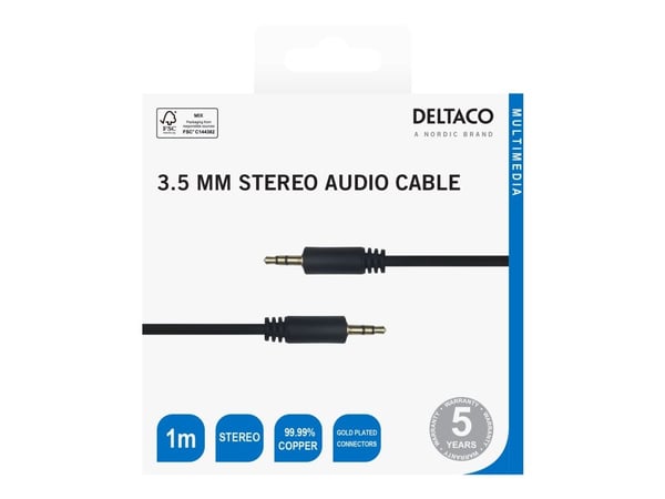 DELTACO - Lydkabel - 3,5 mm telefonjakk hann til 3,5 mm telefonjakk hann - 1 m - svart