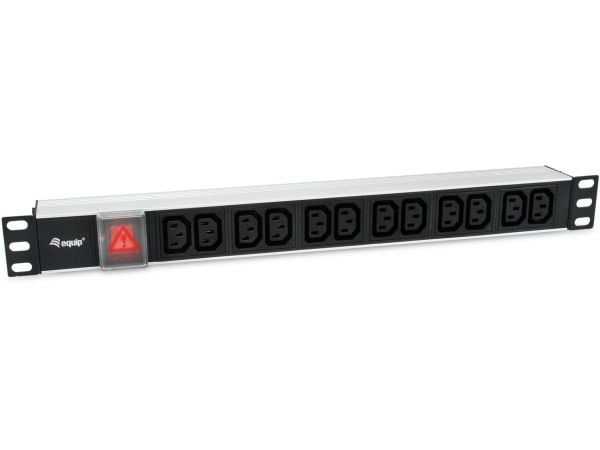 Equip 333318, Grunnleggende, 1U, Aluminium, Sort, Sølv, 12 AC-utganger, C13 kopling