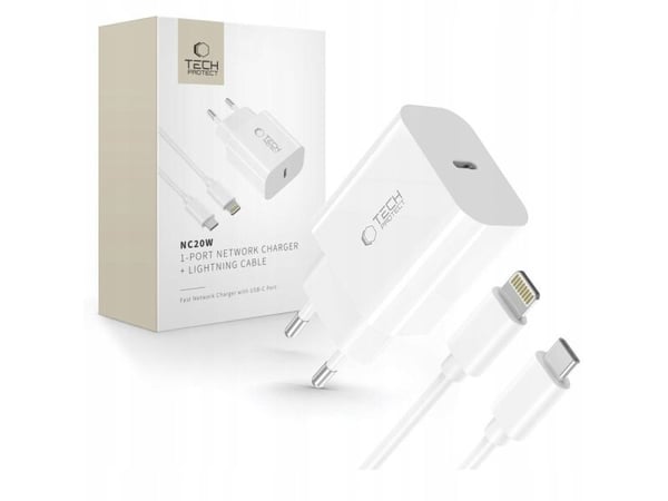 Tech-Protect TECH-PROTECT NC20W nettlader 1-port NETWORK CHARGER PD20W + Lightning-kabel hvit