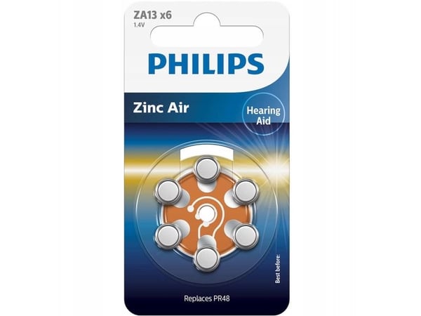 Philips Minicells ZA13B6A/00, Engangsbatteri, Zink-luft, 1,4 V, 6 stykker, 280 mAh, Cd (kadmium), Hg (kvikksølv)