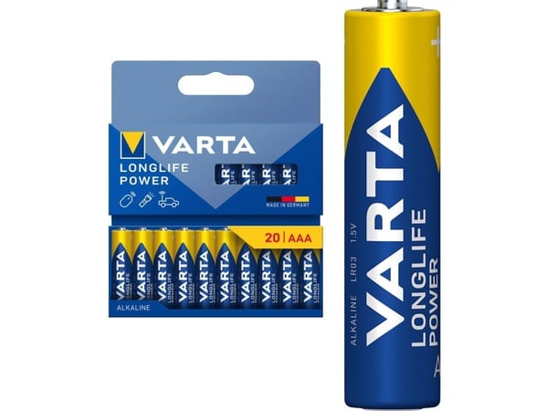 Varta 04903 121 720, Engangsbatteri, LR03, Alkalinsk, 1,5 V, 20 stykker, Blå, Gult