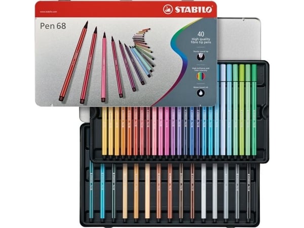 STABILO Pen 68, 40 väriä, Monivärinen, Pyöreä pää, 1 mm, Monivärinen, Kahdeksankulmainen