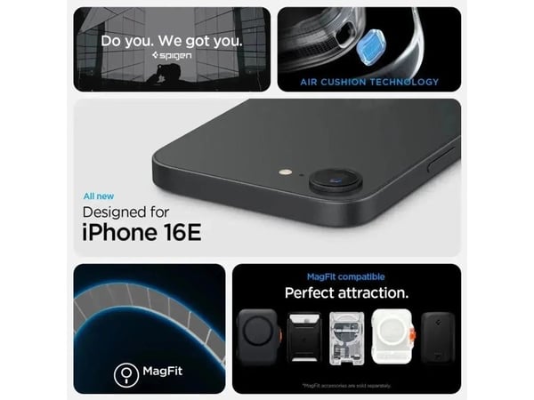 Spigen Crystal Hybrid (MagFit), Etui, Apple, iPhone 16e, 15,5 cm (6.1"), Svart