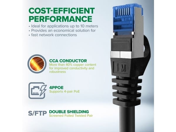 InLine patch cable Cat.6A S/FTP TPE LSZH CCA harmaa 10m - Kaapelit - Verkko (72600)