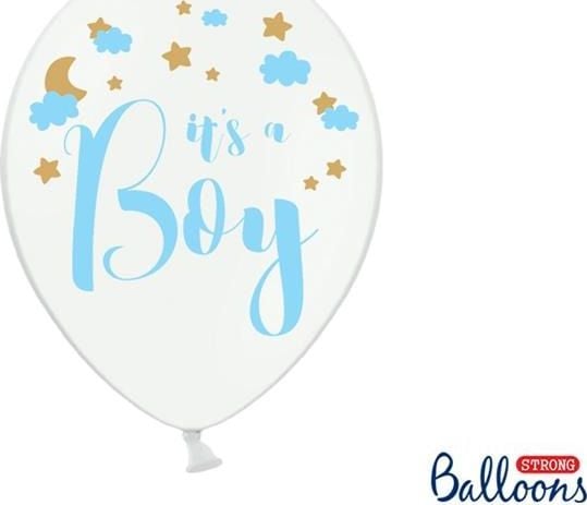 PartyDeco SB14P-232-008-6, Toy balloon, Latex, Blå, Gull, Hvit, Temafest, Oval, 30 cm