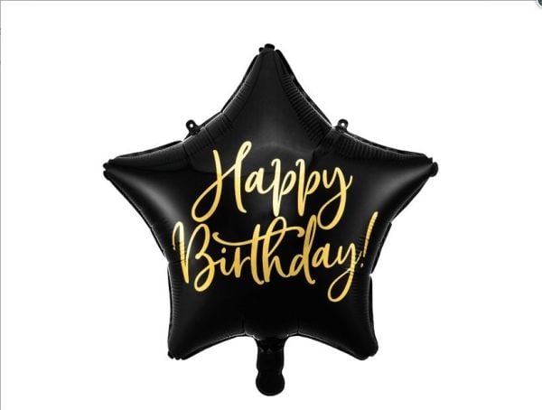 PartyDeco FB93-010-KARTON, Svart, Guld, Star, Folie, Födelsedag, Engelska, 40 cm