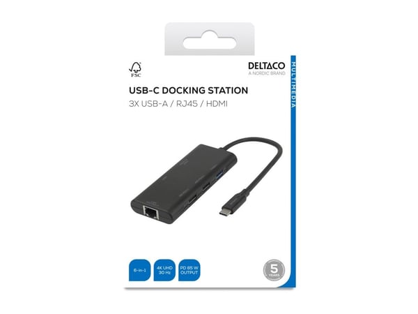 DELTACO - Dockningsstation - USB-C - HDMI - 100Mb LAN