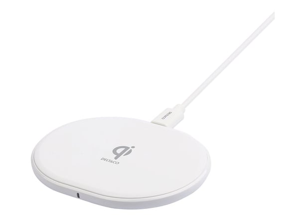 DELTACO - Trådløst ladestativ - USB-C, QI sertifisert - 10 watt - Fast Charge - hvit
