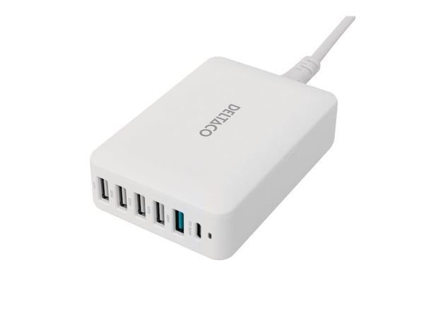 Multi 6 USB-lader DELTACO, 4x USB-A, 1x USB-A 18W, 1x USB-C PD 30W / USBC-MO100 / 1902112