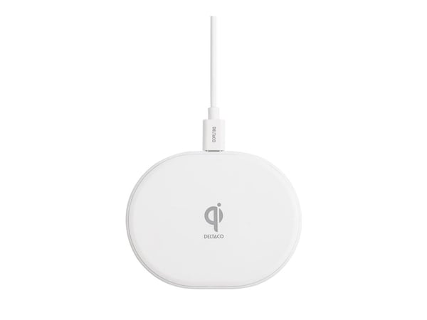 DELTACO - Trådløst ladestativ - USB-C, QI sertifisert - 10 watt - Fast Charge - hvit