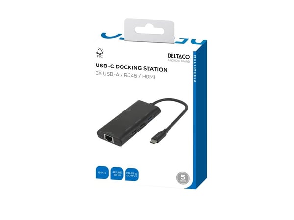 DELTACO - Dockningsstation - USB-C - HDMI - 100Mb LAN