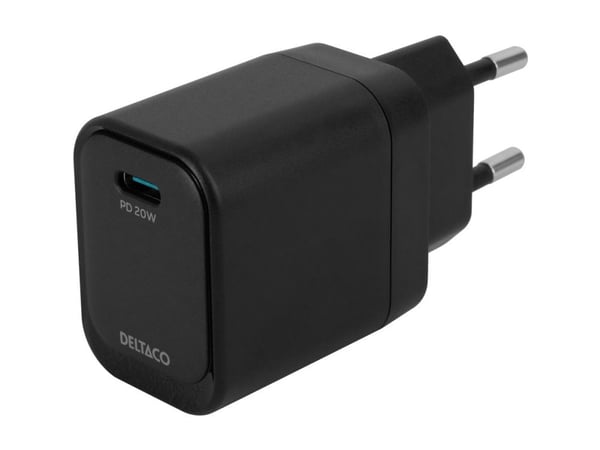 USB-C vegglader DELTACO, 1x USB-C PD, 20 W, svart / USBC-AC151 / 1903150