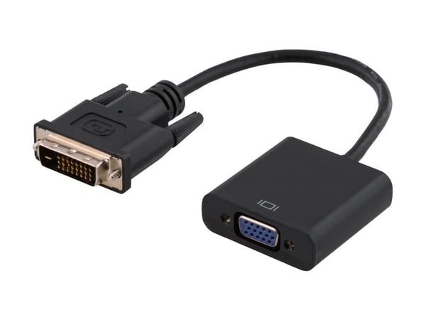 DELTACO - Videokort - DVI-D (hane) till 15 pin VGA (hona) - 15 cm - aktiv, stöd för 1920 x 1200 vid 60 Hz - svart