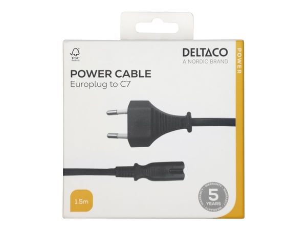 Deltaco 1902293 Musta 1,5 m CEE7/16 C7-liitin 1,5 m