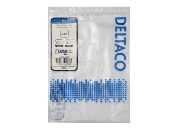 DELTACO - USB-kabel - 24 pin USB-C (hann) til 24 pin USB-C (hann) - USB4 Gen 3 - 5 A - 80 cm - utvidet effektområde (EPR) - svart