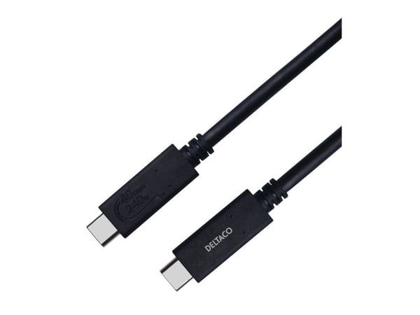 DELTACO - USB-kabel - 24 pin USB-C (hann) til 24 pin USB-C (hann) - USB4 Gen 3 - 5 A - 80 cm - utvidet effektområde (EPR) - svart