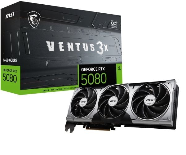 MSI GeForce RTX 5080 16G VENTUS 3X OC - Grafikkort - GeForce RTX 5080 - 16 GB GDDR7 - PCI Express 5.0 - 3 x DisplayPort, HDMI