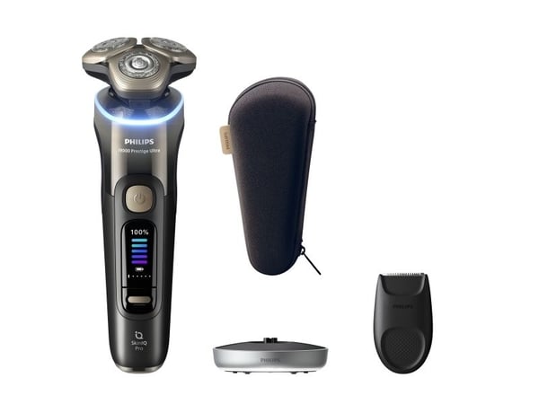 Philips i9000 Prestige Ultra XP9405/11 Våt og tørr elektrisk barbermaskin med SkinIQ Pro, Roterende hode, Svart, SkinIQ Pro, LCD, GroomTribe, Andro...