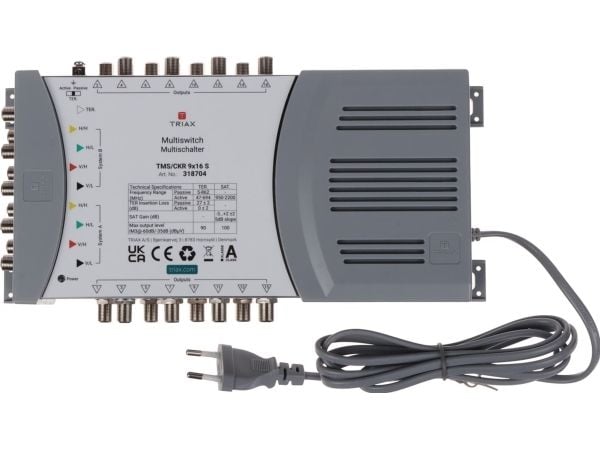 Triax TMS/CKR 9x16 S, 5 innganger, 16 utganger, 5 - 862 MHz, 950 - 2200 MHz, 10 dB, 10 dB