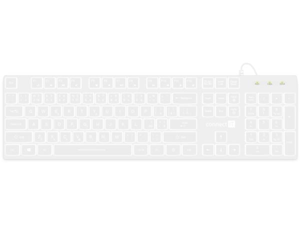 Connect IT CKB-5052-CS, Full størrelse (100 og), Koblet med ledninger (ikke trådløs), USB, Membrannøkkelbryter, Hvit