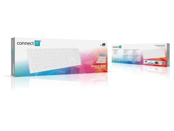 Connect IT CKB-5052-CS, Full størrelse (100 og), Koblet med ledninger (ikke trådløs), USB, Membrannøkkelbryter, Hvit