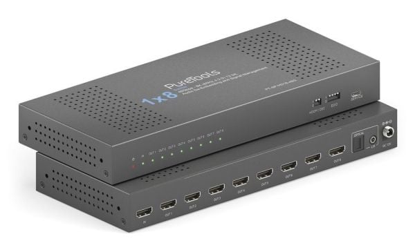 PureTools PT-SP-HD18-48G, HDMI, 8x HDMI, 3,5 mm, 7680 x 4320 piksler, Sort, Stål