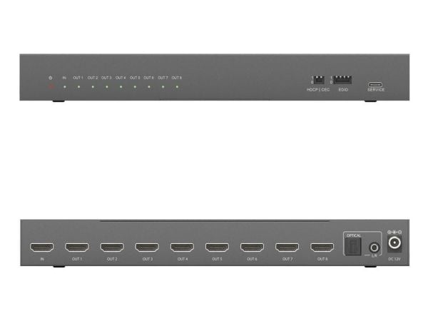 PureTools PT-SP-HD18-48G, HDMI, 8x HDMI, 3,5 mm, 7680 x 4320 piksler, Sort, Stål
