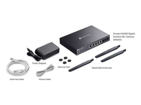 TP-Link Omada DR3650V(EU), Wi-Fi 6 (802.11ax), Dobbelbånd (2.4 GHz / 5 GHz), Ethernet/bredbåndsforbindelse, ADSL, Sort, Frittstående router