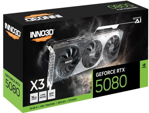 Inno3D GeForce RTX 5080 X3 - Grafikkort - GeForce RTX 5080 - 16 GB GDDR7 - PCI Express 5.0 - 3 x DisplayPort, HDMI