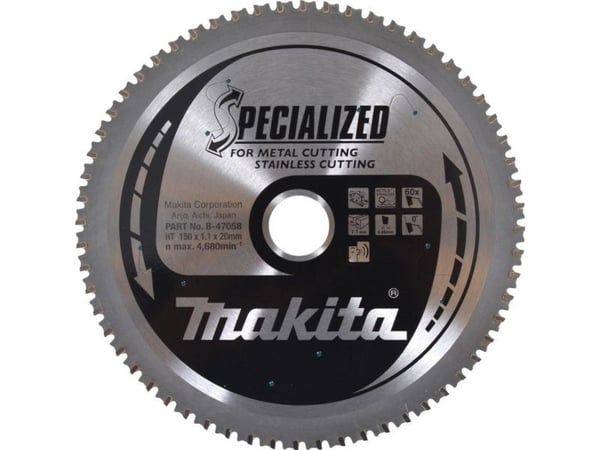 MAKITA pyörösahanterä 150x20x60z METALLI / RUOSTUMATON TERÄS (DCS551/DCS53)