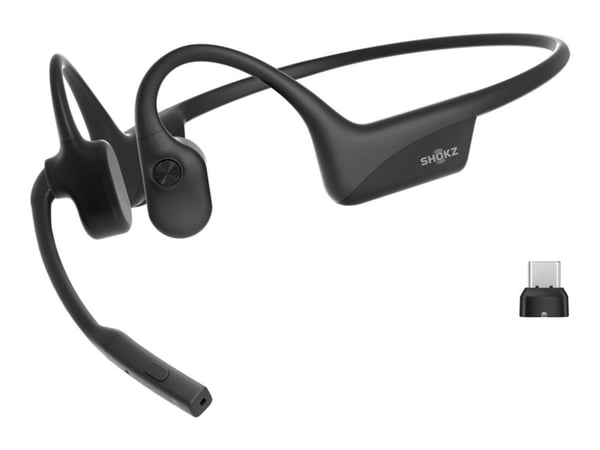 SHOKZ OpenComm2 UC - 2025 Upgrade - hodesett - åpent øre - bak-nakken-montering - Bluetooth - trådløs - USB-C via Bluetooth-adapter - svart - Zoom ...