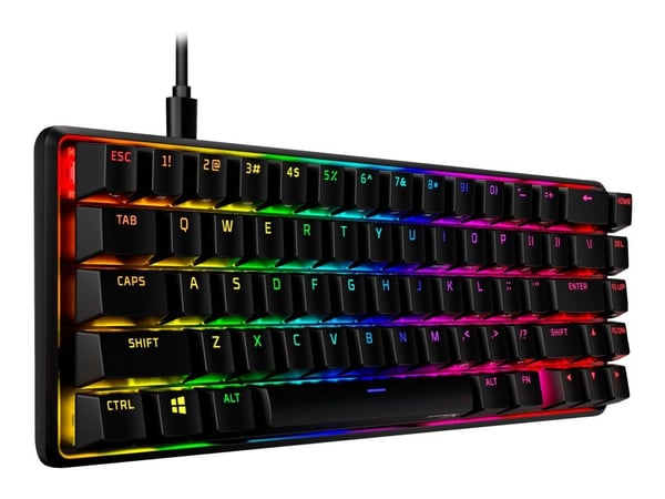 HyperX Alloy Origins 65 - Tangentbord - bakgrundsbelysning - USB-C - QWERTY - amerikansk - tangentbrytare: HyperX Aqua - svart