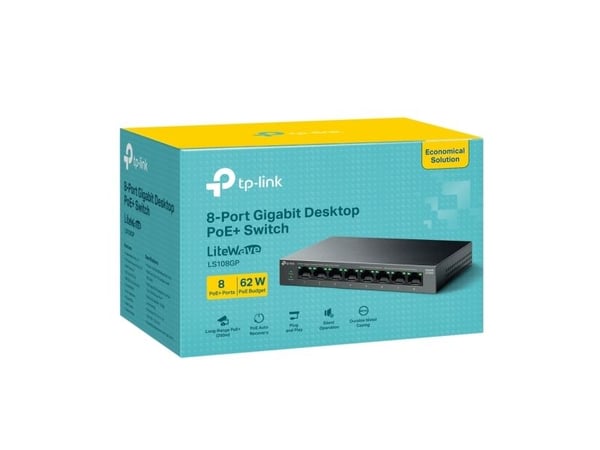 TP-Link LiteWave LS108GP, Uhåndtert, Gigabit Ethernet (10/100/1000), Strøm over Ethernet (PoE)