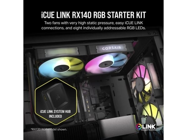 CORSAIR RX RGB Series, iCUE LINK RX140 RGB, 140mm Fan, Dual Pack