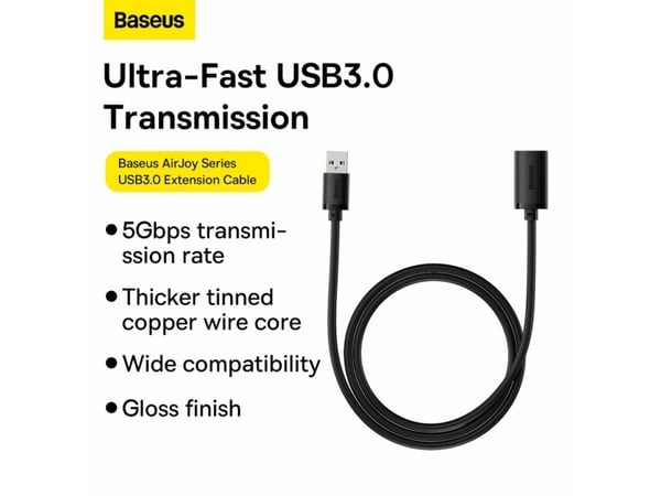 Baseus B00631103111-00, 1 m, USB A, USB A, USB 3.2 Gen 1 (3.1 Gen 1), 5 Gbit/s, Svart