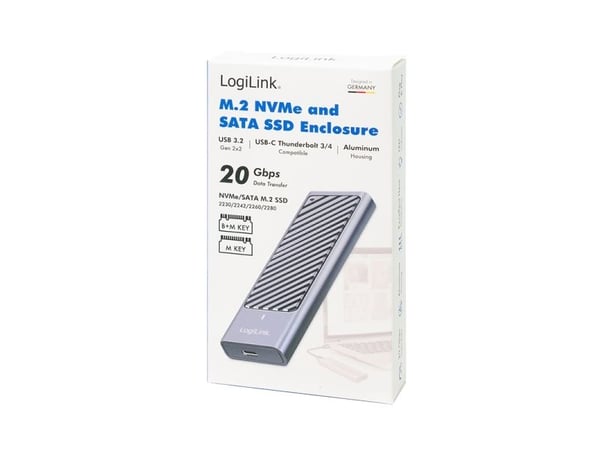 LogiLink UA0435, SSD-kabinett, M.2, M.2, SATA, 20 Gbit/sek, Hot-swap, Grå