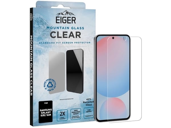 EIGER EGSP01018, Samsung, Galaxy S25 / S24, Fallsikker, Ripebestandig, Støvresistent, Sjokkresistent, Gjennomsiktig, 1 stykker