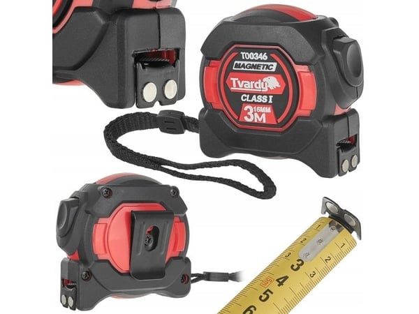 Verktøysett Tvardy målebånd 3 m/16 mm nylon, dobbeltsidig med magnet og autostopp, klasse I