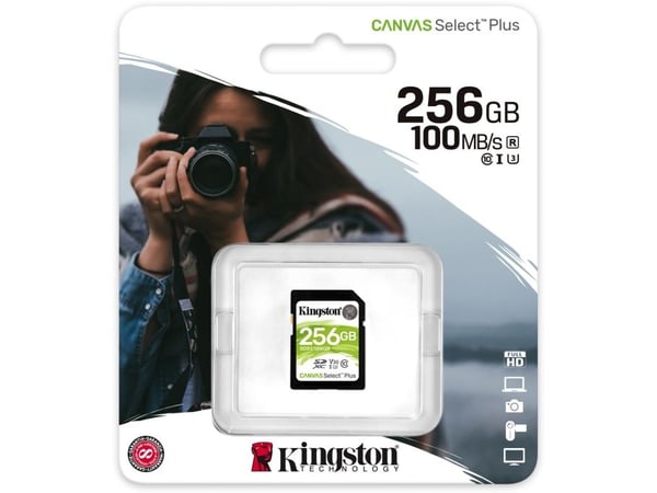 Kingston Technology Canvas Select Plus, 256 GB, SDXC, Luokka 10, UHS-I, 100 MB/s, 85 MB/s