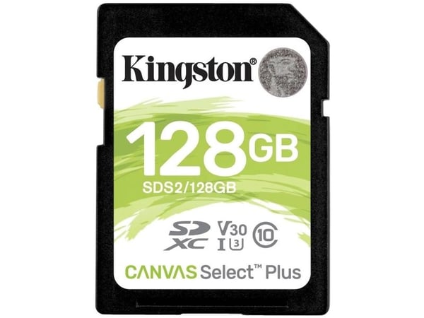 Kingston Technology Canvas Select Plus, 128 GB, SDXC, Luokka 10, UHS-I, 100 MB/s, 85 MB/s