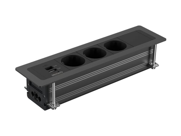 DELTACO infälld elpanel, 3 uttag, 1x21W A+C USB-laddare, GST18, kedjedrift