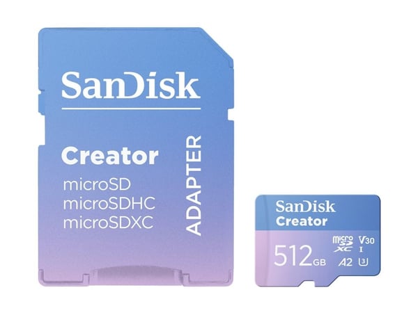 SanDisk Creator - Flashminnekort (microSDXC til SD-adapter inkludert) - 512 GB - A2 / Video Class V30 / UHS-I U3 - microSDXC UHS-I
