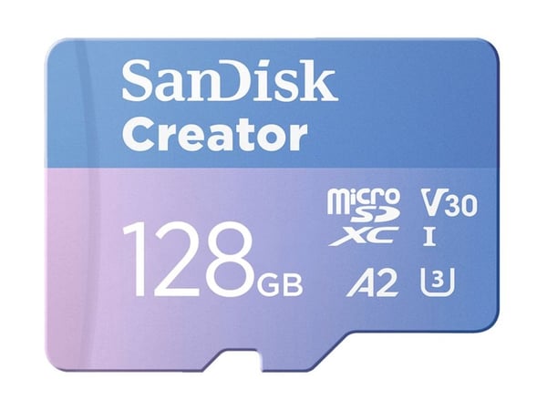 SanDisk Creator - Flashminnekort (microSDXC til SD-adapter inkludert) - 128 GB - A2 / Video Class V30 / UHS-I U3 - microSDXC UHS-I