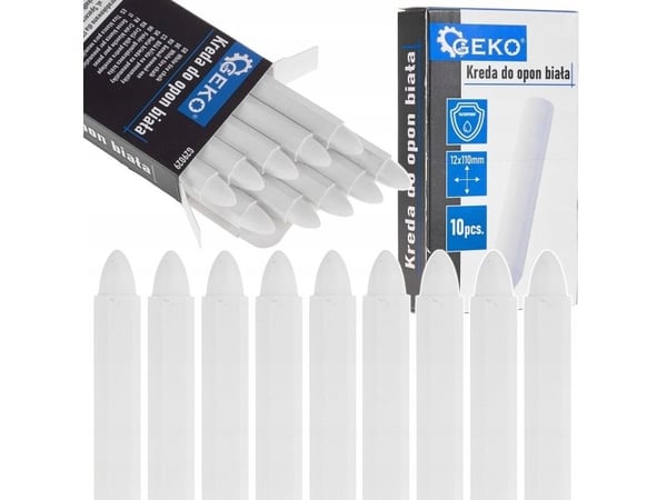 Geko vattenfast krita för däck vit 12x110 mm – set med 10 st. (12/120)