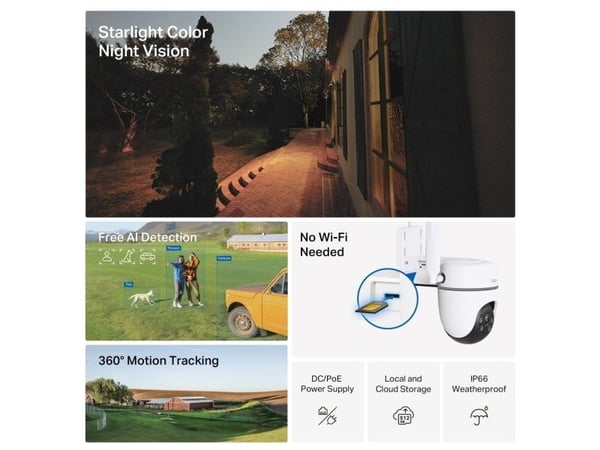 TP-Link TC40GW, IP-säkerhetskamera, Utomhus, Kabel & Trådlös, Extern, Tak/vägg/stång, Vit