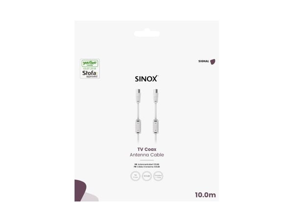 Sinox antennekabel. YouSee & Stofa godkendt. 10m. Hvid
