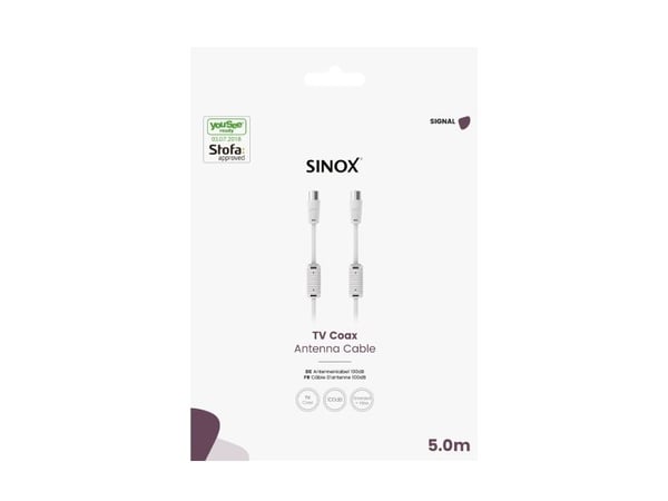 Sinox antennekabel. YouSee & Stofa godkendt. 3m. Hvid