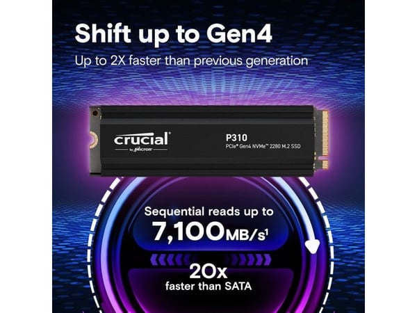 Crucial P310 - SSD - 2 TB - intern - M.2 2280 - PCIe 4.0 x4 (NVMe) - integrert kjøle